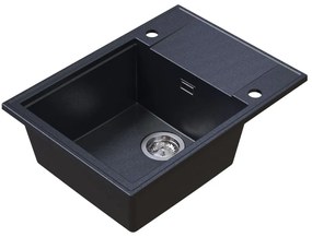Sink Quality Sink55, kuchynský granitový drez 620x460x215 mm + chrómový sifón, čierna škvrnitá, SKQ-SINK.B.1KKO.X