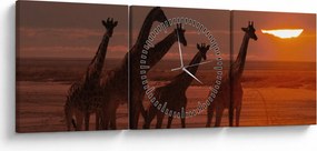 Obraz - Žirafy v africkej savane (s hodinami) (90x30 cm)