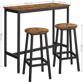 Jedálenský stôl set, barový stôl a barové stoličky, 100x40cm, rustikálna hnedá a čierna farba