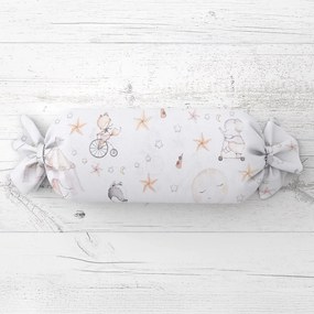 Biante Detský vankúš valec bonbon Sandra SA-371 Ružový cirkus so zvieratkami 15x40 cm