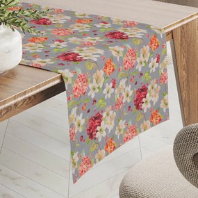 Biante Dekoračný behúň na stôl PML-092 Hortenzie a ľalie na sivom 45x140 cm