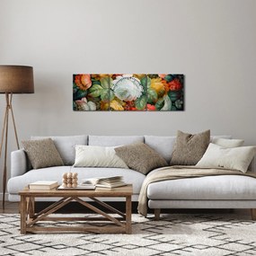 Obraz maľovanej kytice kvetov (s hodinami) (90x30 cm)
