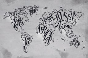 Tapeta čiernobiela mapa sveta na vintage podklade - 150x100