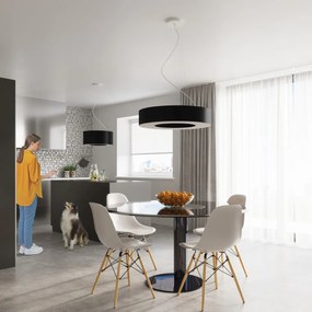 Závesné svietidlo Saturno, 1x čierne textilné tienidlo, (biely plast), (fi 50 cm)