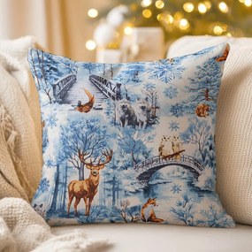 Biante Bavlnená obliečka na vankúš Sandra SA-674 Lesné zvieratá v zimnom lese na modrom 30 x 50 cm