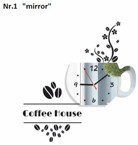 Coffee House dekoračné hodiny do kuchyne zrkadlová