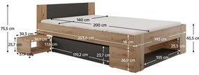Manželská posteľ 140 cm Uniforme (dub artisan + antracit) (s úl. priestorom). Vlastná spoľahlivá doprava až k Vám domov. 1116535