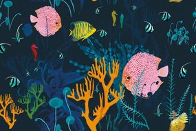 Samolepiaca tapeta očarujúci podmorský svet v modrom prevedení