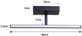 BERGE Nástenné svietidlo LED do kúpeľne - 40 cm - 9W čierne