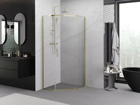 Mexen Exo, päťuholníkový výklopný sprchový kút 80 x 80 cm, číre sklo, zlatá, 812-080-080-50-00