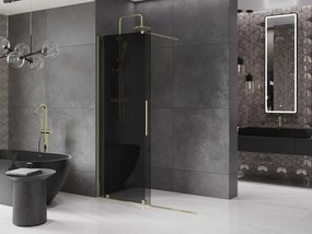 Mexen Velar, sprchová zástena s posuvnými dverami Walk-in 150 x 200 cm, 8mm šedé sklo, zlatá lesklá, 871-150-000-43-50