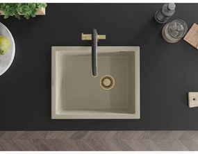 Mexen Pedro, granitový drez 560x460x200 mm, 1-komorový, béžová so zlatým sifónom, 6508561000-69-G