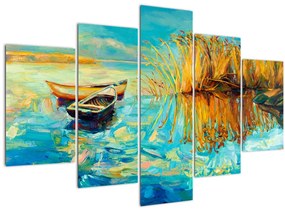 Obraz - Jazero s loďkami (150x105 cm)