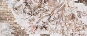 Obraz - Kvetinová freska na tehlovej stene (120x50 cm)