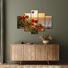 Obraz západu slnka s vlčími makmi (150x105 cm)
