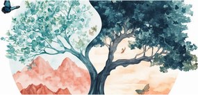 Obraz – Akvarelový strom plný života (120x50 cm)