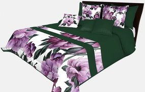 Prehoz na posteľ v krásnej zelenej farbe s potlačou dokonalých fialových kvetov Šírka: 220 cm | Dĺžka: 240 cm