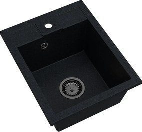 Sink Quality Ferrum 40, kuchynský granitový drez 400x500x195 mm + čierny sifón, čierna škvrnitá-Brocade, SKQ-FER.B.1K40.XB