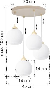 Závesné svietidlo Eliza, 4x biele sklenené tienidlo, g/be, o