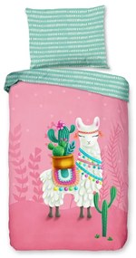 Ružové/tyrkysové bavlnené detské obliečky na jednolôžko 140x200 cm Lalama – Good Morning