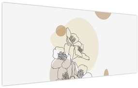 Obraz - Béžové kvety s motýľom N⁰4 (120x50 cm)