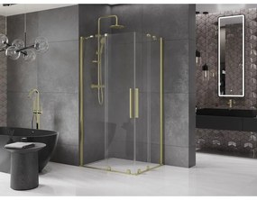 Mexen Velar Duo, sprchový kút s posuvnými dverami 90(dvere) x 80(dvere) cm, 8mm číre sklo, zlatý matný profil, 871-090-080-02-55