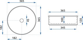Rea Charlotte, umývadlo na dosku 365x365x120 mm, biela lesklá, REA-U6960