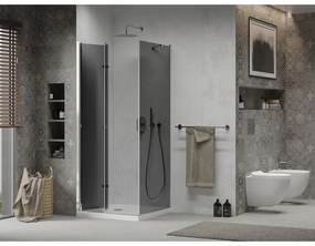 Mexen Lima, sprchovací kút so skladacími dverami 70 (dvere) x 70 (stena) cm, 6mm šedé sklo, chrómový profil + slim sprchová vanička biela, 856-070-070-01-40-4010