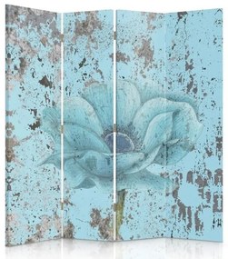 Ozdobný paraván Tyrkysový retro květ - 145x170 cm, štvordielny, klasický paraván