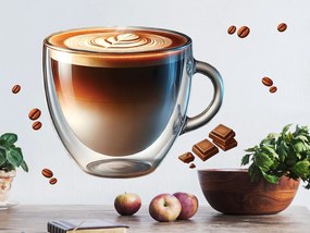 Šálka ​​cappuccino textilní prelepiteľná nálepka na stenu hárok 45 x 38 cm