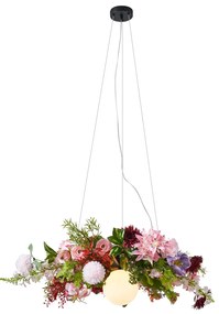 Boho stropné svietidlo čierne s farebnými kvetmi červenej a ružovej farby - Flower Power