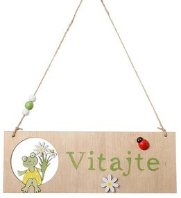 DEKORÁCIA NA ZAVESENIE VITAJTE ŽABKA S KVETMI NAT/ZEL/ŽL DREVO 24*22,5*1CM