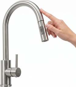 Rea Fresh Touch, vysoká kuchynská batéria s výsuvnou 2-funkčnou spŕškou, brúsená oceľ, REA-B6735