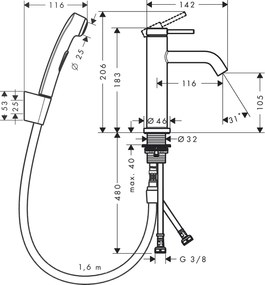 Hansgrohe Tecturis S, páková umývadlová batéria 110 s ručnou sprchou Bidette, chrómová, HAN-73211000