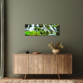 Obraz - vodopády so zeleňou (s hodinami) (90x30 cm)