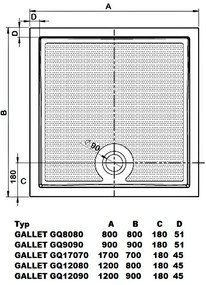 Gelco Gelco, GALLET sprchová vanička z liateho mramoru, štvorec 90x90cm, GQ9090