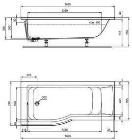 Ideal Standard Connect Air - Vaňa so zónou pre sprchovanie (ľavá) 1695x795 mm, biela E113401