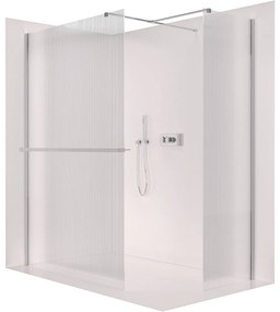 CERANO - Sprchová zástena Walk-in Onyx TL/P - hranatá vzpera + polička/držiak na uteráky - chróm, ryhované sklo - 120x120 cm, CER-CER-8050BD4440