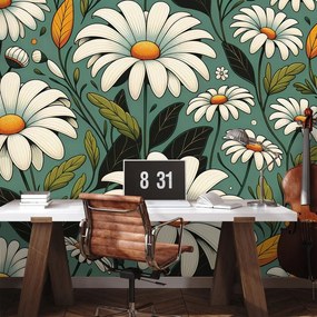 Samolepiaca tapeta retro margaréty s listami