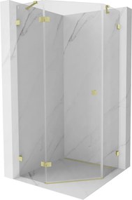 Mexen Lunar, Päťuholníkový sprchový kút Mexen Lunar naklápací doľava 100 x 100 cm, 8mm číre sklo, zlatý matný profil, 831-100L-100P-55-00-L