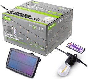 ECOLIGHT Solárna záhradná girlanda LED 10 m + 10x žiarovka