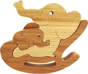 AMADEA Drevené puzzle hojdací slon, masívne drevo dvoch druhov drevín, 14x12,5x3 cm