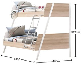 Študentská poschodová posteľ 90x200-120x200cm Veronica - dub svetlý/biela