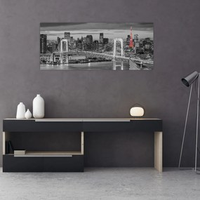 Obraz - Veľkomesto s červenou vežou (120x50 cm)