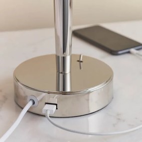 Endon 72175 - Stolná lampa SYON 1xE14/40W/230V s USB, lesklý chróm/béžová