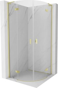 Mexen Mist L, štvrťkruhový sprchový kút s 2-krídlovými dverami, 100 x 100 cm, číre sklo, zlatý matný profil, 8A33L-100-100-55-00