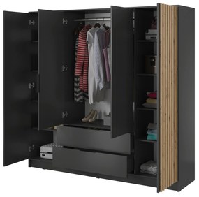Šatní skříň Nelly 206 cm se zrcadlem grafit/dub artisan