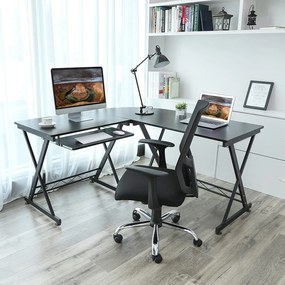 SONGMICS Rohový PC stôl kovové nohy čierny 150x138 cm