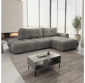 Rozkladacia rohová čalúnená sedacia súprava s úložným priestorom do tvaru L ALMADA pravá šedá