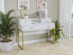 Dizajnová toaletka / PC stôl Chimney, biela / zlatá